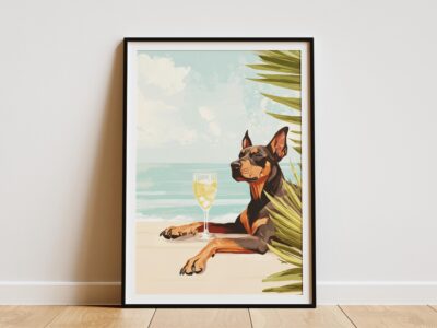 Doberman Summer Coastal Ocean Beach Wall Art