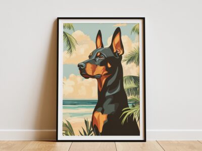 Doberman Tropical Hawaii Travel Portrait Wall Art