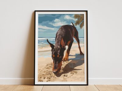 Doberman Hawaii Beach Sand Scene Wall Art