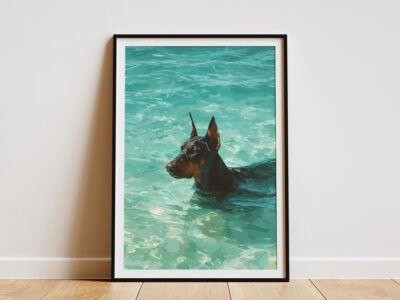 Doberman Modern Coastal Ocean Swim Wall Art
