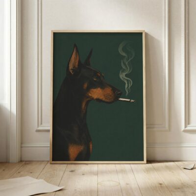 Doberman Moody Green Vintage Smoking Wall Art