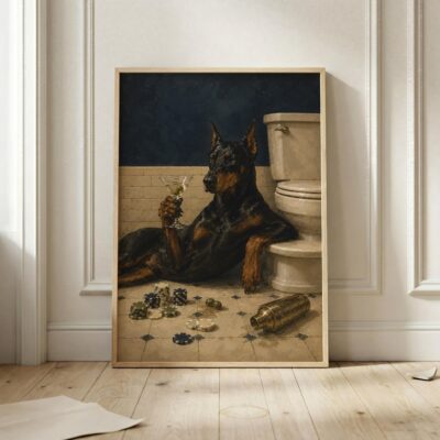 Doberman Martini Casino Poker Bathroom Wall Art
