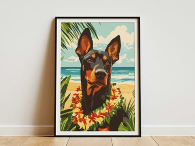 Doberman Tropical Hawaiian Summer Beach Wall Art
